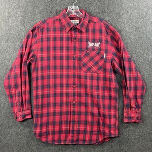 Carhartt Flannel Shirt Men's Medium Red Black Plaid Pocket Embroidered S250 CRI